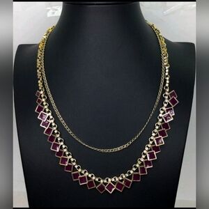 Ann Taylor Purple Enamel Dual Strand Geometric Necklace 18"
